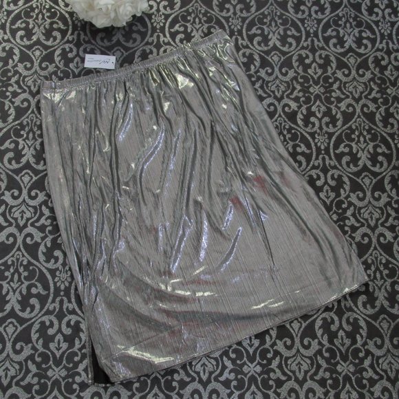 SALE NWT Macys Metallic Silver Foil Pull On Midi Skirt - Picture 4 of 8